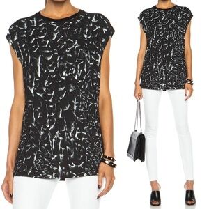 Helmut Lang Strata Print Jersey Cap Sleeve‎ Top Size P or XS Minimalist USA Made